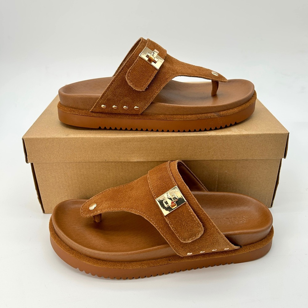 Steve Madden Thona Womens Size 8 Thong Sandals Brown Chestnut Suede NEW